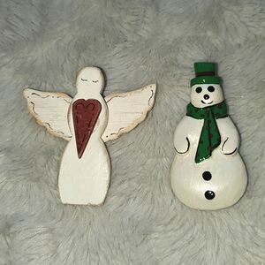 Vintage Angel and Snowman Brooches